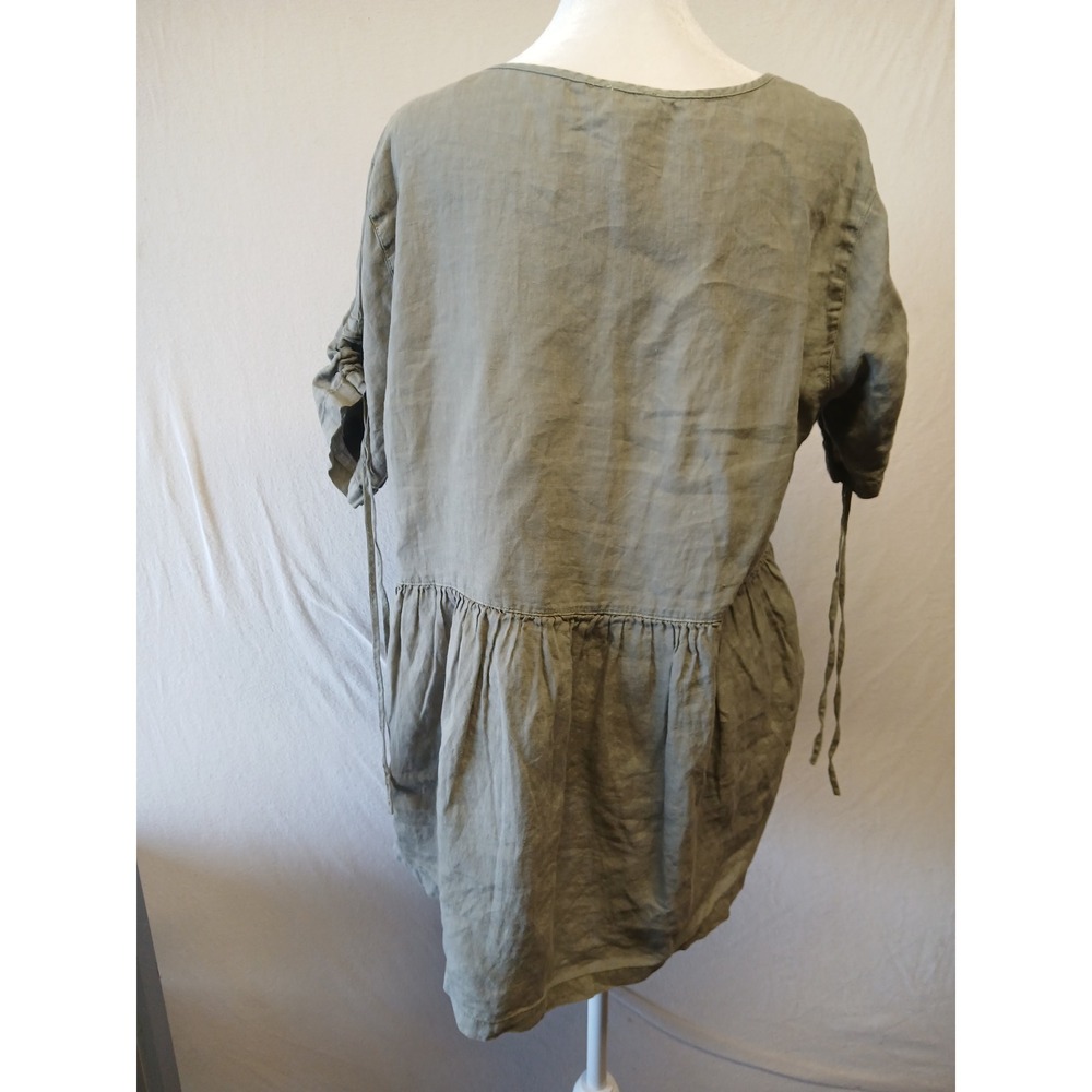 Sigrid Olsen 100% linen blouse lagenlook peasent medium sage green Tunic - Picture 3 of 8